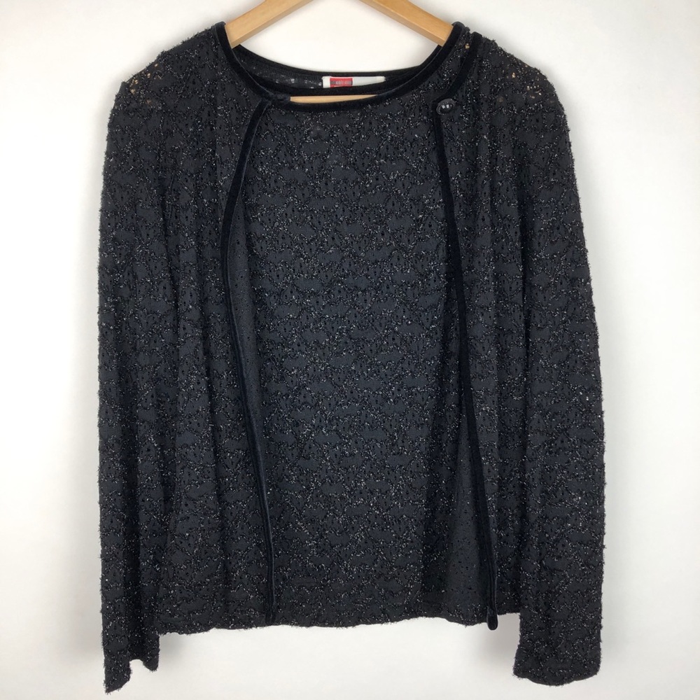 Simon Chang Dark Charcoal Tank & Cardigan Blouse Set w/ Embroidery